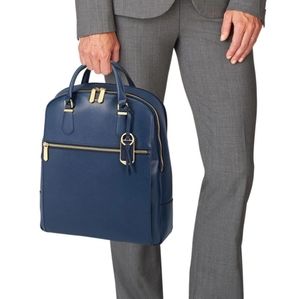 TUMI Stanton Orion Leather Backpack Navy and Gold